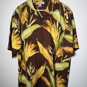 Tommy Bahama Vintage Brown and Yellow Leaf Print Shirt